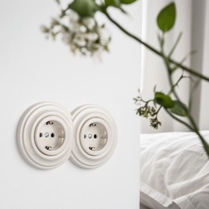 Reblig - Dvostruka retro kućna utičnica sa okvirom SCHUKO 230V bež