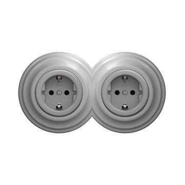 Reblig - Dvostruka retro kućna utičnica sa okvirom SCHUKO 230V siva