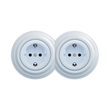 Reblig - Dvostruka retro kućna utičnica sa ramom SCHUKO 230V plava