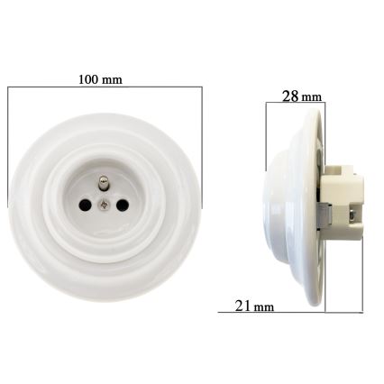 Reblig - Porcelanska retro zidna utičnica sa okvirom SCHUKO 250V/16A bela