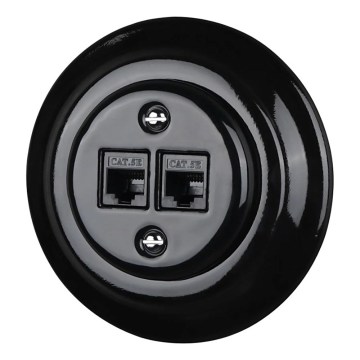 Reblig - Porcelanska retro Ethernet utičnica sa okvirom 2xCAT.5E crna