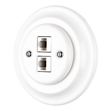 Reblig - Porcelanska retro Ethernet utičnica sa ramom, 2x CAT.5E, bela