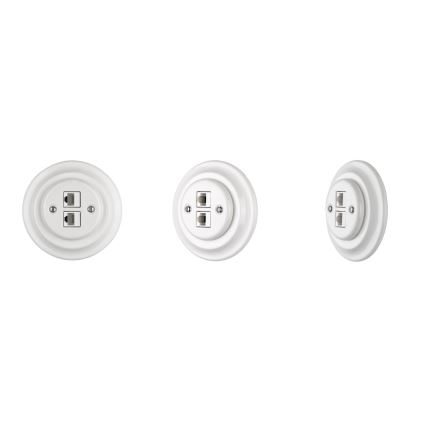 Reblig - Porcelanska retro Ethernet utičnica sa ramom, 2x CAT.5E, bela