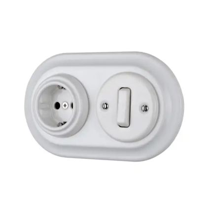 Reblig - Porcelanska retro kućna utičnica bez okvira 250V/16A bela