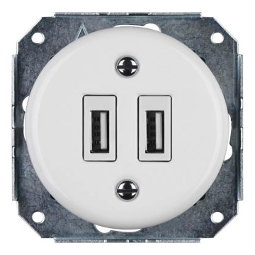 Reblig - Porcelanska retro USB utičnica za napajanje bez okvira 2x USB-A bela