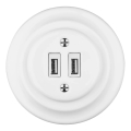 Reblig - Porcelanska retro USB utičnica za napajanje sa okvirom 2x USB-A bela