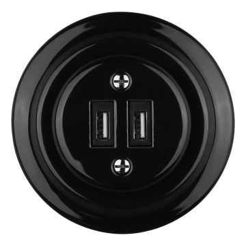 Reblig - Porcelanska retro USB utičnica za napajanje sa ramom 2xUSB-A crna