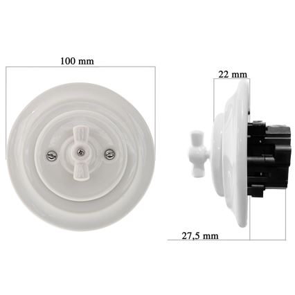 Reblig - Porcelanski retro rotacioni prekidač sa okvirom br. 5 bela