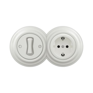 Reblig - Retro jednopolni prekidač br. 1 i SCHUKO utičnica 230V sa keramičkim okvirom, bela