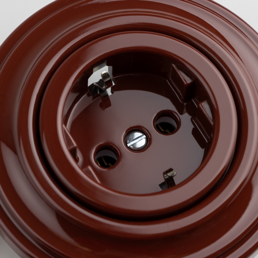 Reblig - Retro kućna utičnica sa okvirom SCHUKO 230V/16A braon