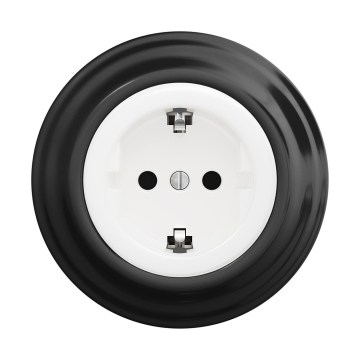 Reblig - Retro kućna utičnica sa okvirom SCHUKO 230V/16A snežno-bela/crna