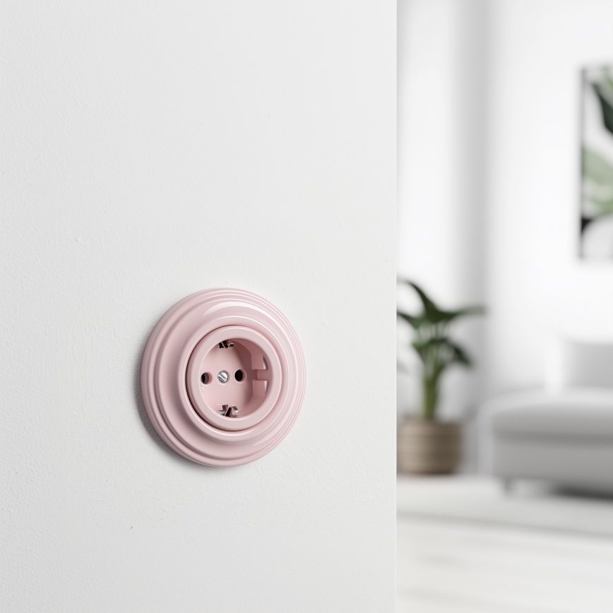 Reblig - Retro kućna utičnica sa okvirom SCHUKO 230V/16A staro-ružičasta