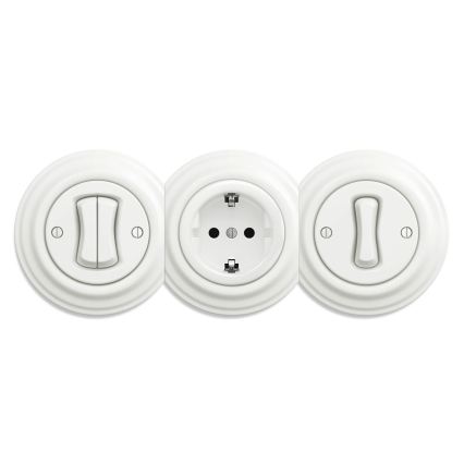 Reblig - Retro kućna utičnica SCHUKO bez okvira, 230 V/16 A, keramička, bela