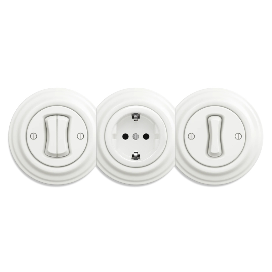 Reblig - Retro kućna utičnica SCHUKO bez okvira, 230 V/16 A, keramička, bela