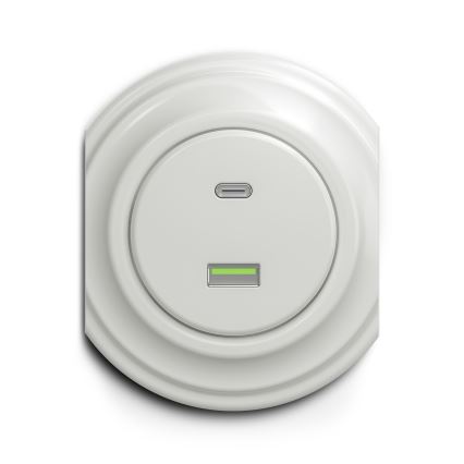 Reblig - Retro USB utičnica A+C bez okvira, keramička bela