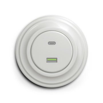 Reblig - Retro USB utičnica A+C sa keramičkim okvirom, bela