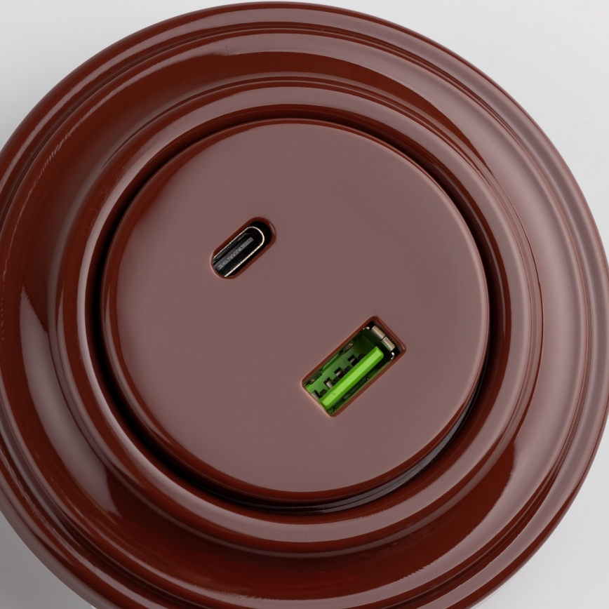 Reblig - Retro USB utičnica A+C sa okvirom, braon