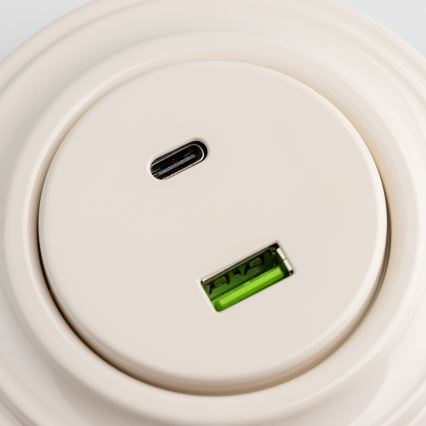 Reblig - Retro USB utičnica A+C sa ramom, bež