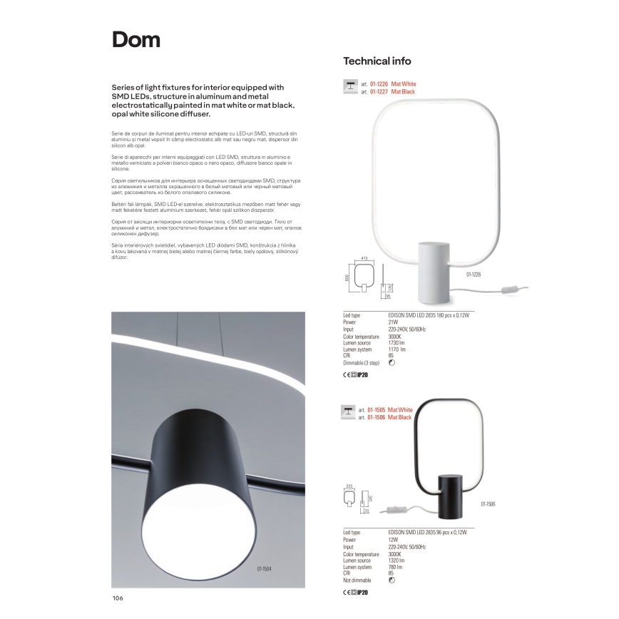 Redo 01-1226 - LED prigušiva stona lampa DOM LED/21W/230V bela