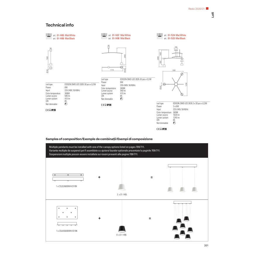 Redo 01-1495 - LED luster na sajli LOLLI LED/6W/230V prečnik 14 cm bela