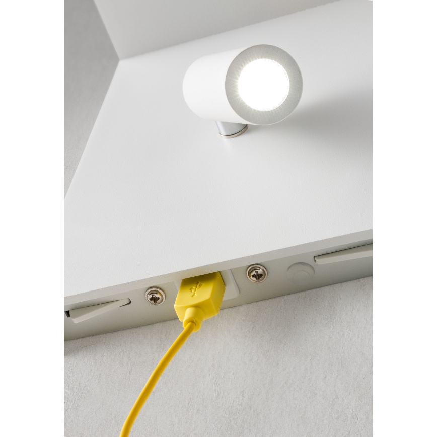Redo 01-1499 - LED zidno reflektorsko svetlo AGOS LED/6W/230V + LED/3,2W USB bela
