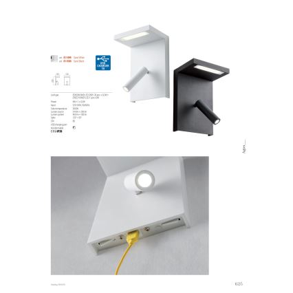 Redo 01-1499 - LED zidno reflektorsko svetlo AGOS LED/6W/230V + LED/3,2W USB bela