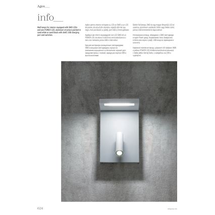 Redo 01-1500 - Zidna LED spot svetiljka AGOS LED/6W/230V + LED/3,2W USB crna