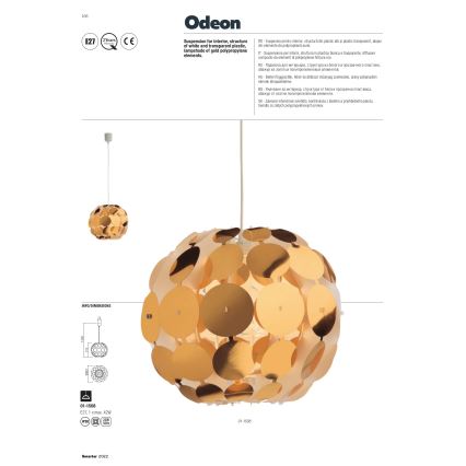 Redo 01-1508 - Viseći luster na sajli ODEON 1xE27/42W/230V, prečnik 36 cm, zlatna