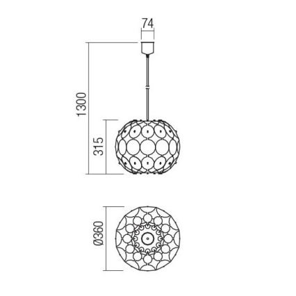 Redo 01-1508 - Viseći luster na sajli ODEON 1xE27/42W/230V, prečnik 36 cm, zlatna