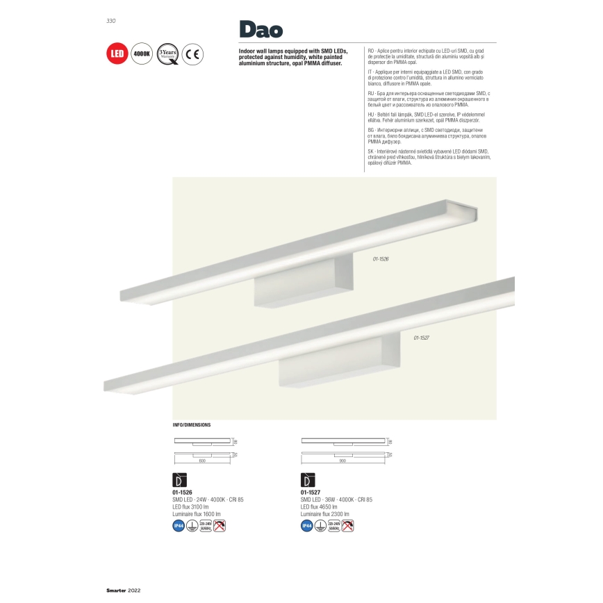 Redo 01-1527 - LED kupatilsko osvetljenje za ogledalo DAO LED/36W/230V 90 cm IP44 bela