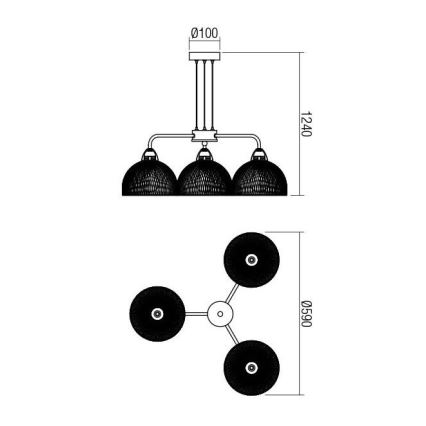 Redo 01-1573 - Luster na sajli TAMIS 3xE27/42W/230V pr. 59 cm crna