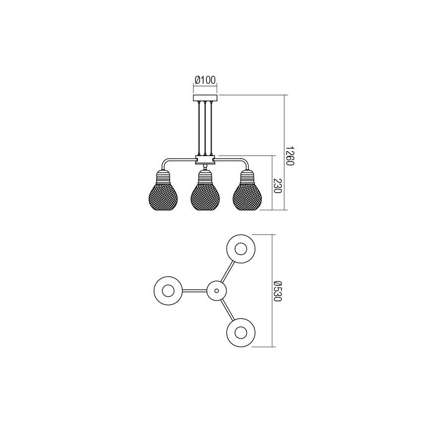 Redo 01-1579 - Luster na sajli EDISON 3xE27/42W/230V prečnik 53 cm crna/bakrena