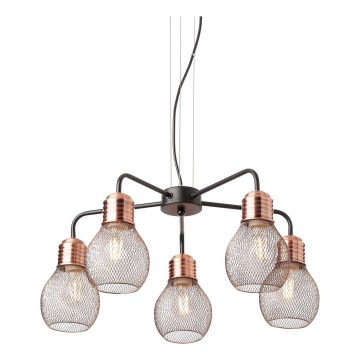 Redo 01-1580 - Luster na sajli EDISON 5xE27/42W/230V prečnik 53 cm crna/bakrena