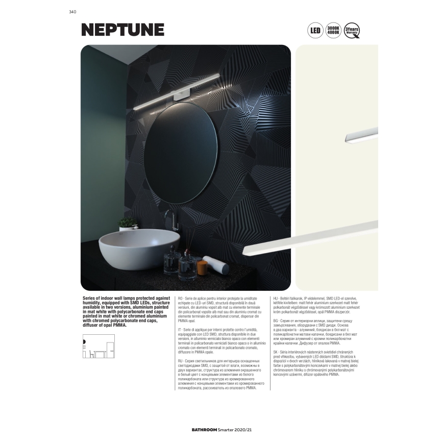 Redo 01-1671 - LED kupatilsko osvetljenje za ogledalo NEPTUNE LED/12W/230V 60 cm IP44 bela