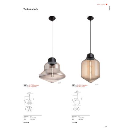 Redo 01-1773 - Luster na sajli AMNO 1xE27/42W/230V, prečnik 26 cm, siva
