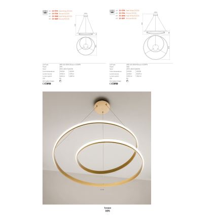 Redo 01-1793 - prigušiva LED luster na sajli TORSION LED/29W/230V prečnik 55 cm bela