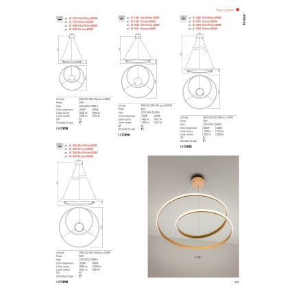Redo 01-1796 - LED luster na sajli TORSION LED/40W/230V Ø 74 cm bronzana