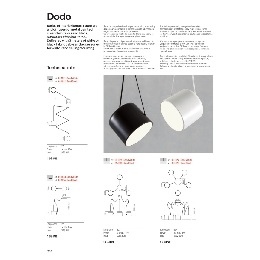 Redo 01-1828 - Luster na sajli DODO 5xE27/15W/230V pauk