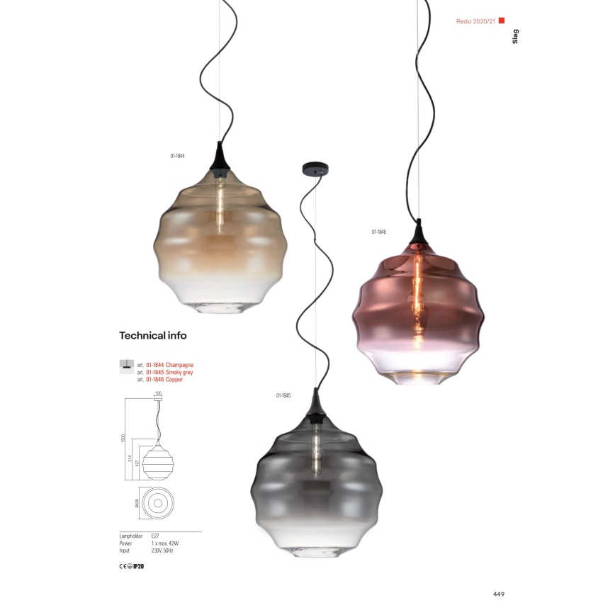 Redo 01-1844 - Luster na sajli SLAG 1xE27/42W/230V Ø 40 cm bež