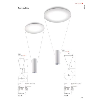 Redo 01-1970 - LED prigušiva luster na sajli ESSENCE LED/24W/230V CRI 90 3000K beo