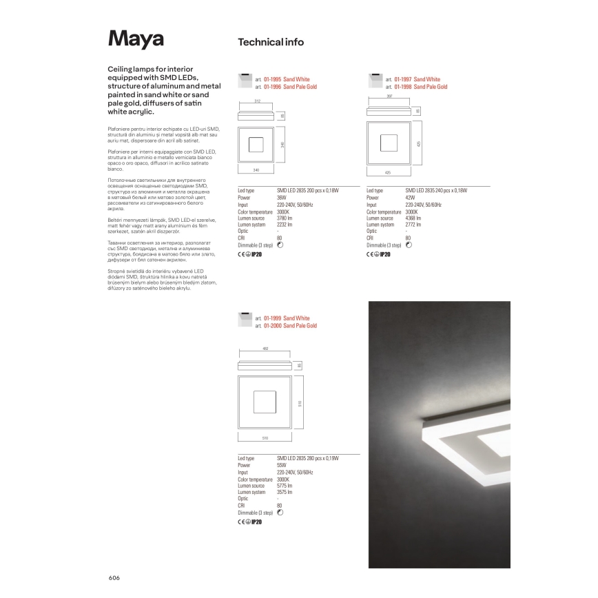 Redo 01-1998 - LED prigušiva stropna lampa MAYA LED/42W/230V 42,5x42,5 cm zlatna