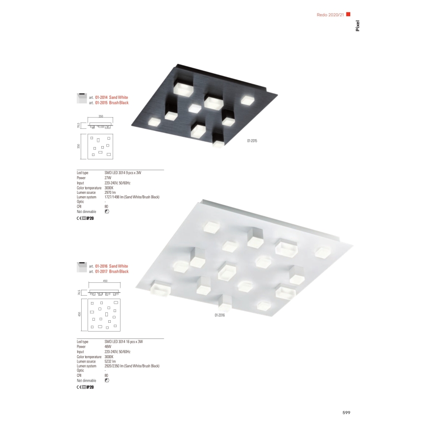 Redo 01-2017 - LED plafonska svetiljka PIXEL LED/48W/230V 3000K 45x45 cm crna