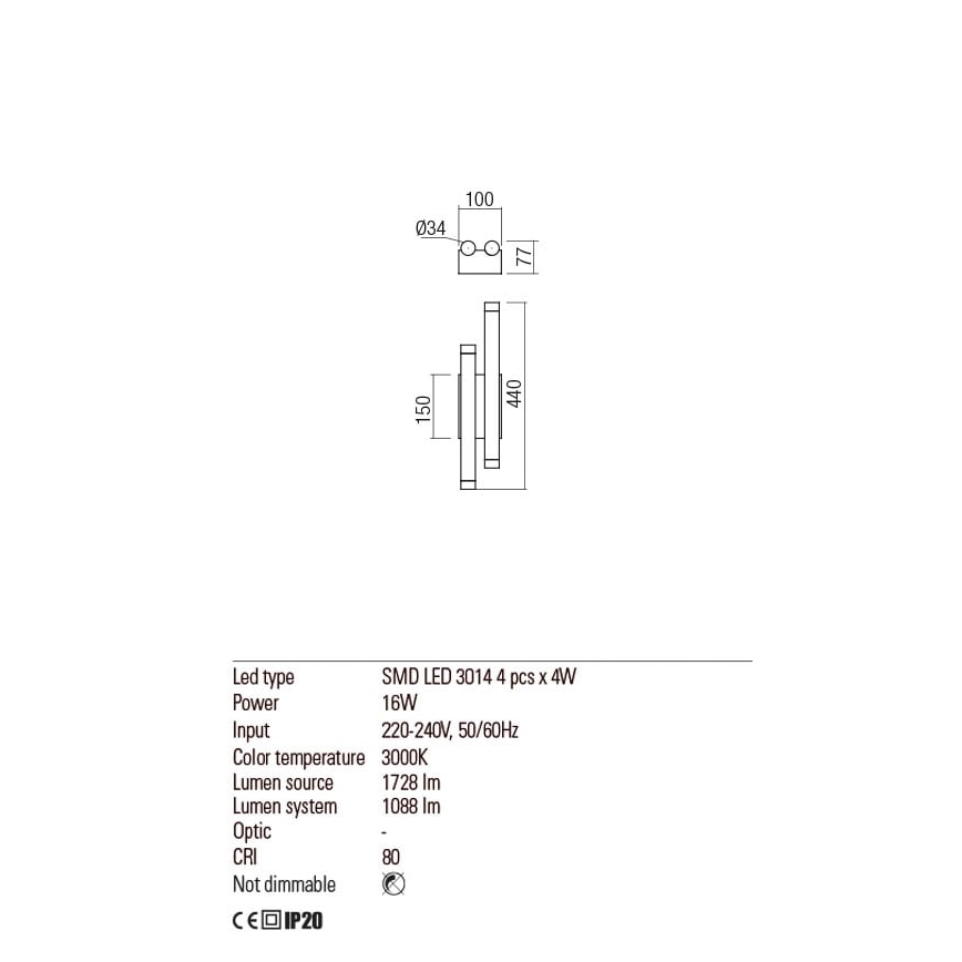 Redo 01-2035 - LED zidno svetilo MADISON 4xLED/4W/230V crno