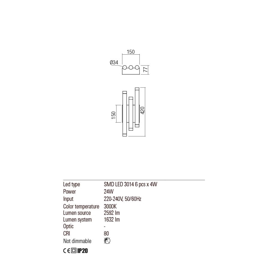 Redo 01-2036 - LED zidna lampa MADISON 6xLED/4W/230V zlatna