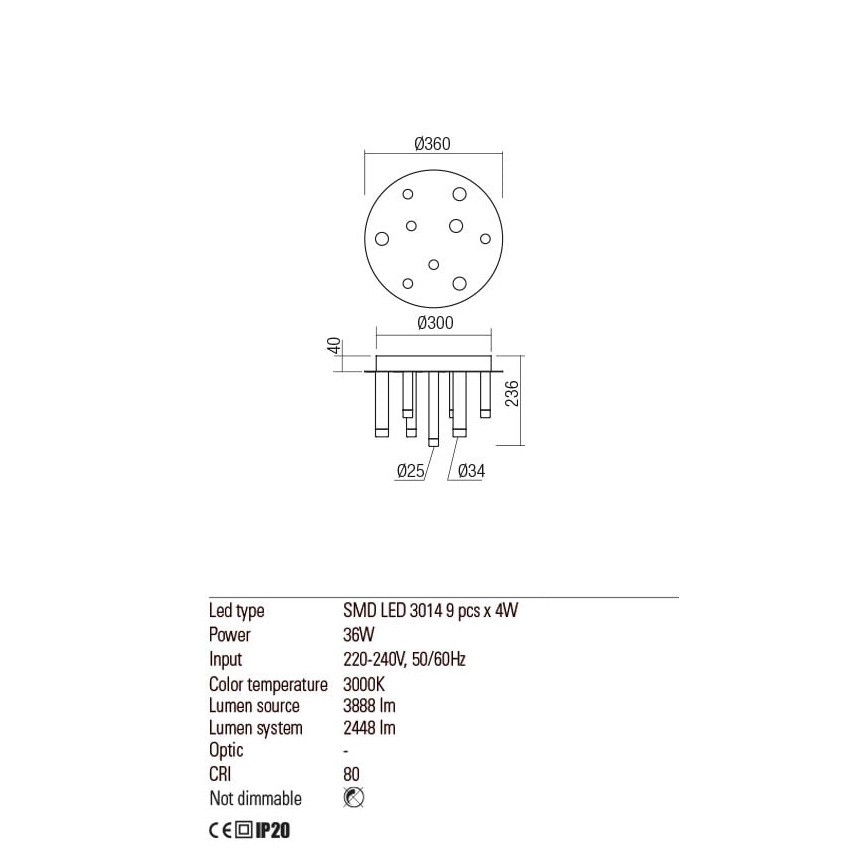 Redo 01-2041 - LED plafonsko svetlo MADISON 9xLED/4W/230V crna
