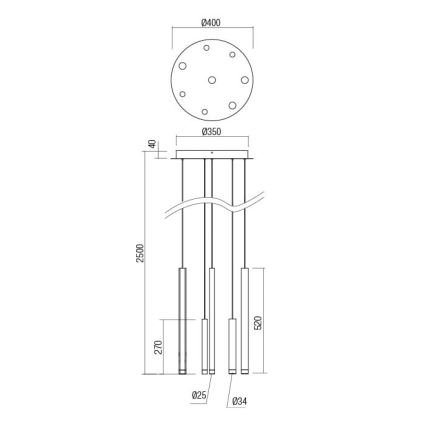 Redo 01-2050 - LED luster na sajli MADISON 8xLED/4W/230V zlatna