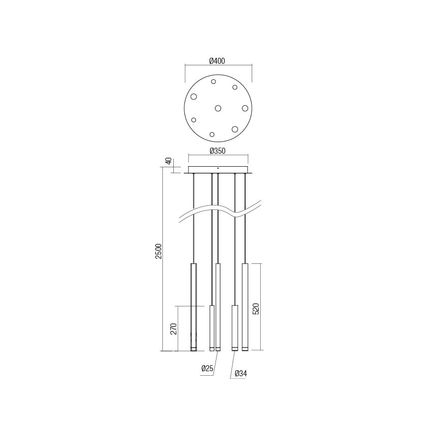 Redo 01-2053 - LED luster na sajli MADISON 8xLED/4W/230V sjajni hrom/crna/bakar