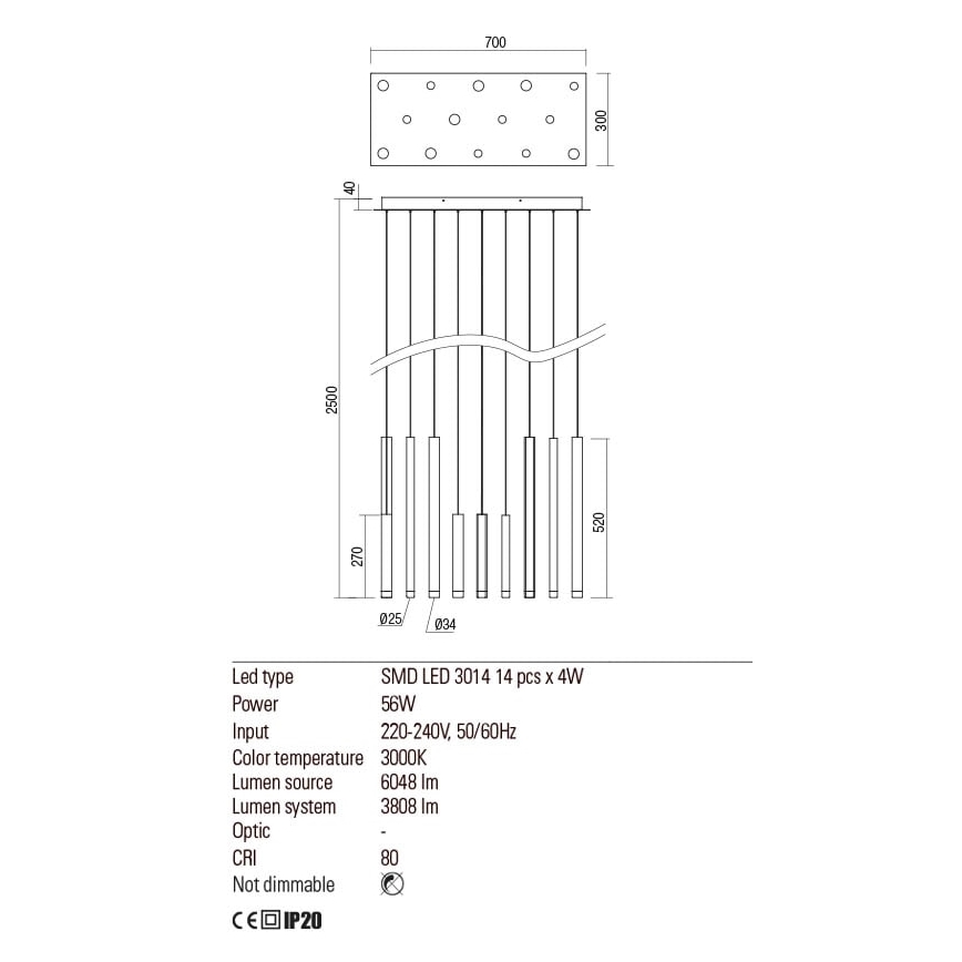 Redo 01-2055 - LED luster na sajli MADISON 14xLED/4W/230V bakar