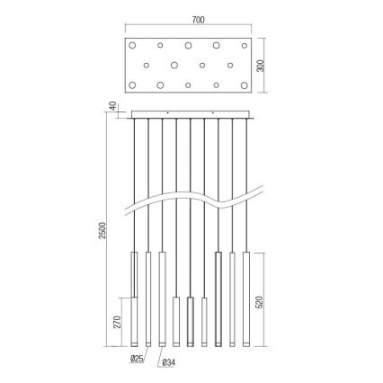 Redo 01-2055 - LED luster na sajli MADISON 14xLED/4W/230V bakar