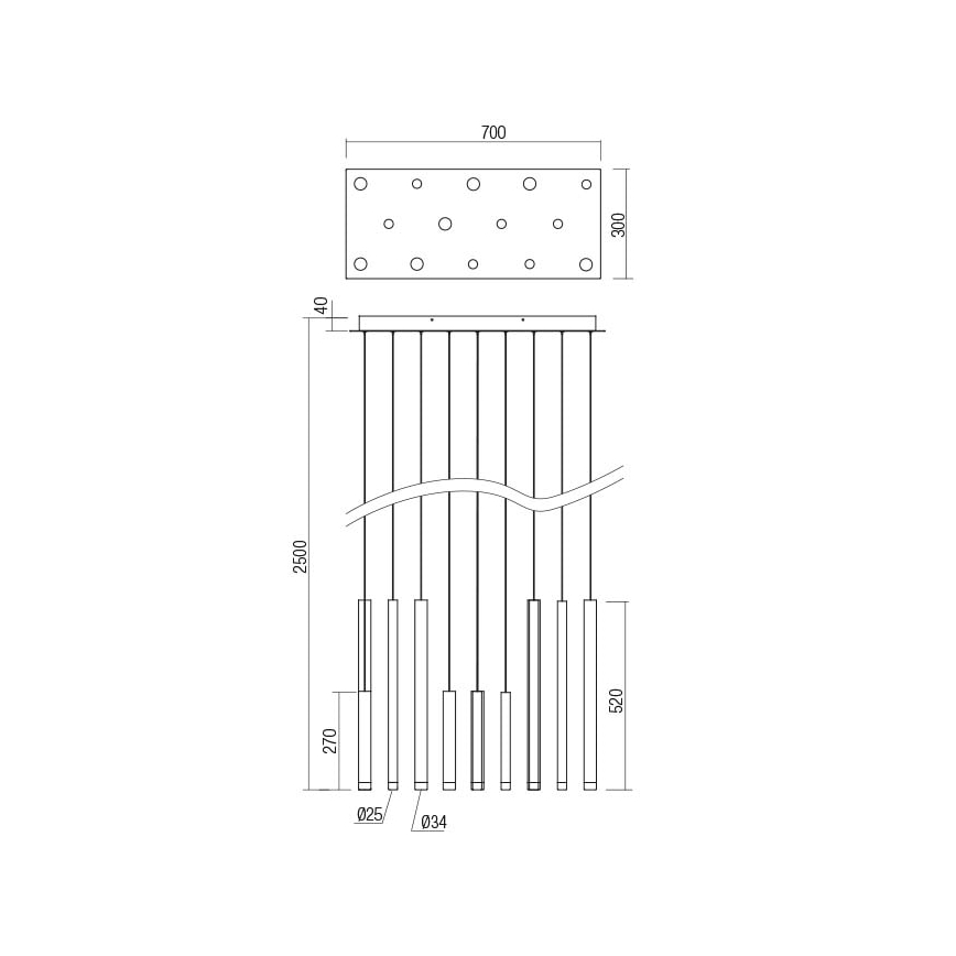 Redo 01-2056 - LED luster na lanku MADISON 14xLED/4W/230V crni